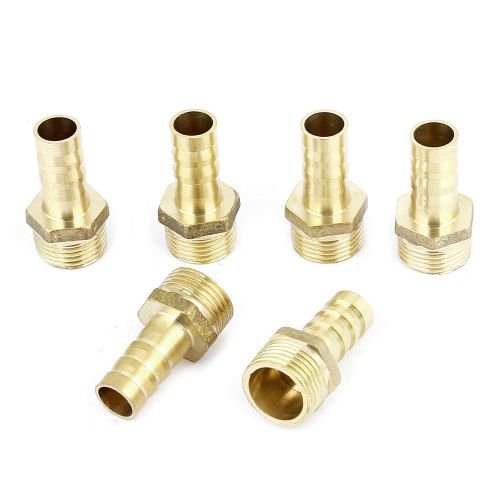 6pcs 16mm 3/8PT Male Thread 10mm Hose Barb Fitting Brass Quick Joint Coupling