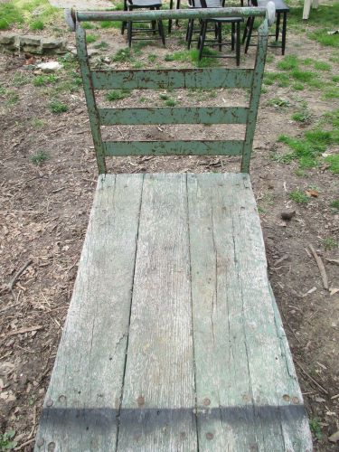 Vintage industrial factory cart dock steel wood antique old green paint wood for sale