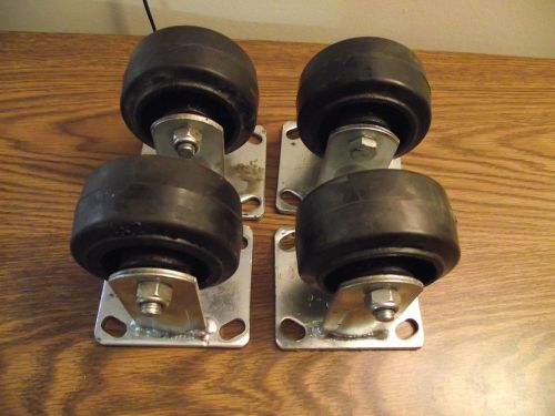 Set of 4 HEAVY DUTY Caster wheels 6&#034; 4X2 HARD RUBBER WHEELS, 4 1/2X4 PLATES