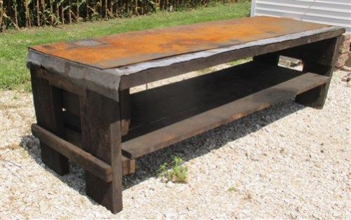 9&#039; 9&#034;x 36&#034; Wood Table Metal Top Industrial Age Shop Bench Kitchen Island Counter