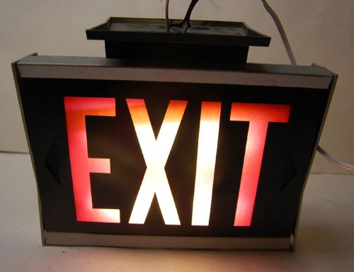 Vintage Commercial Lighted Emergency Exit Sign, Hanging, Metal, by Lithonia (3)
