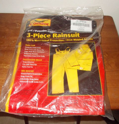 Condor 3 pc rainsuit w/ detachable hood yellow #5t913a large for sale