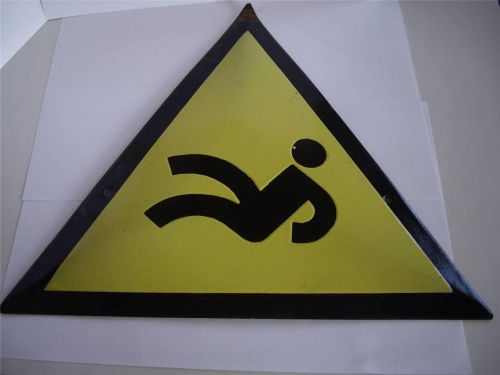 Vintage  black&amp;yellow enamel tin sign plate signate - risk of falling ! for sale