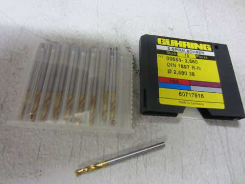 10 new guhring 00653-2.580mm #38 hss stub machine length tin coated twist drills for sale