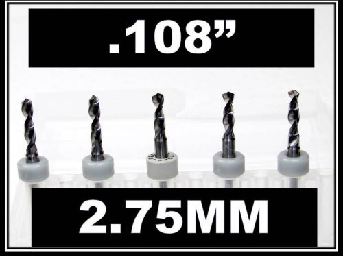 .108&#034; - 2.75mm - 1/8&#034; shank  carbide drill bits five pcs cnc dremel model hobby for sale