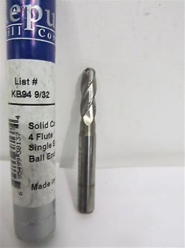 Republic drill kb94, 9/32&#034;, 4 flute, solid carbide ball end mill for sale