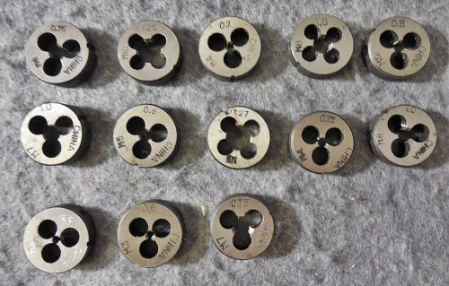 Lot of 12 small metric dies, 1&#034; round, bolt cutting tools - metalworking for sale
