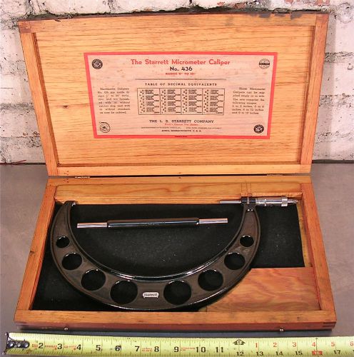 STARRETT SERIES No. 436, 9&#034; TO 10&#034; OUTSIDE MICROMETER WITH STANDARD &amp; WOOD CASE