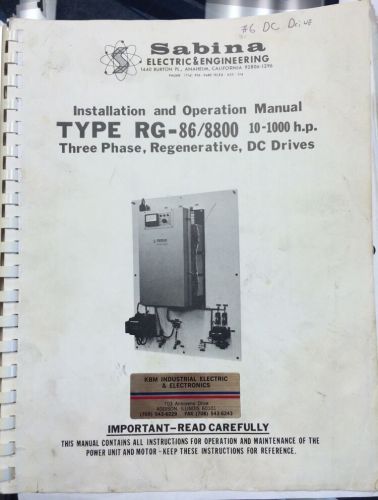 Sabina installation and operation manual type rg 86/8800 for sale