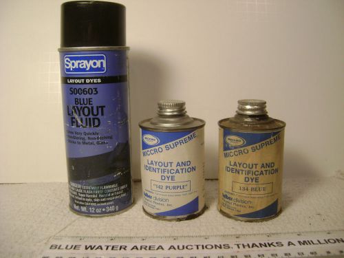(3) Cans Layout Fluid, (1) Sprayon # S00603, (2) MICCRO # 142 Purple &amp; 134 Blue