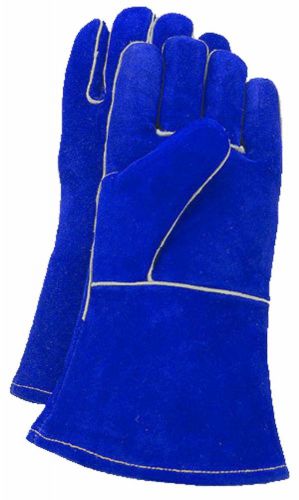 Industrial leather welding glove, blue suede cowhide 1 pair for sale