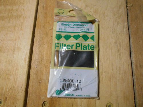 Welding lens 2 x 4 1/4 shade 12 glass filter 2&#034; x 4.25&#034; vintage fs-1 green diamo for sale
