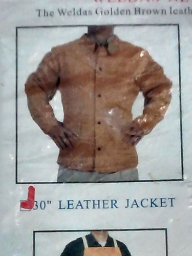 30&#034; Long Small Welding Jacket, Golden Brown Leather, Heat Resistant, Weldas