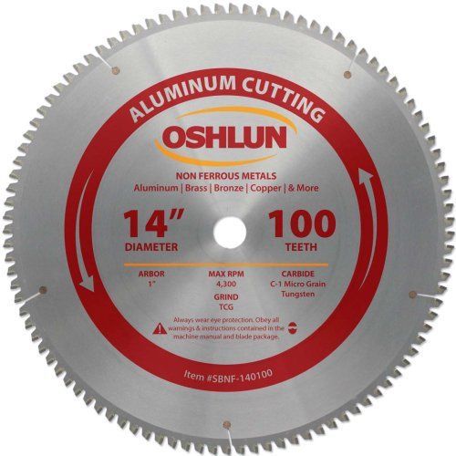 Oshlun SBNF-140100 14-in 100 Tooth TCG Saw Blade W/ 1-in Arbor for Aluminum and
