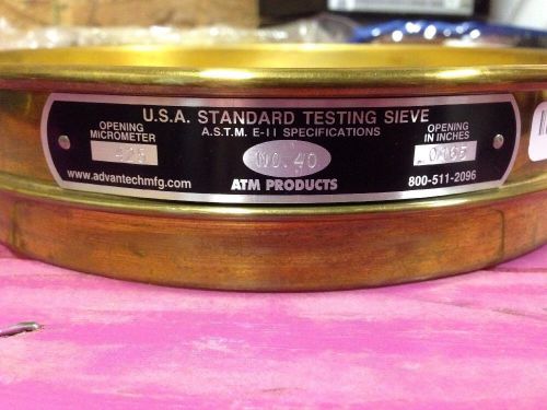 Atm co u.s standard testing sieve no. 40 8&#034; dia, brass (u3) for sale
