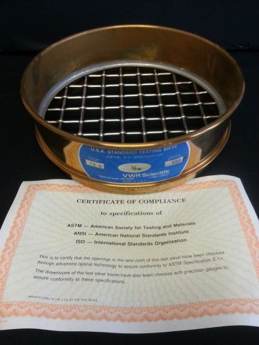 Test sieve, vwr 57334-224, brass frame, ss wire, usa 75,19mm opening for sale