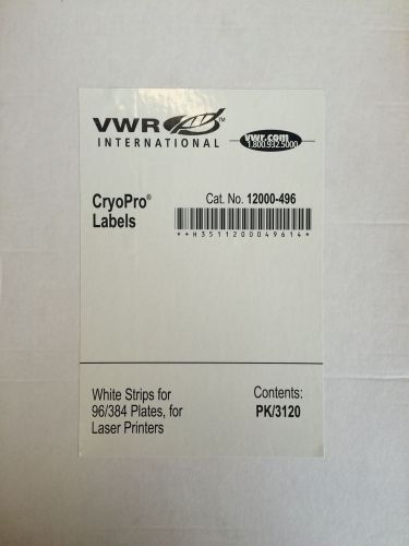 VWR CryoPro Labels Cat 12000-496 White Strips PK/3120 NEW!