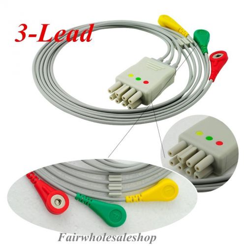 Ecg ekg 3 lead patient monitor cable leads wires for nihon kohden snap for sale