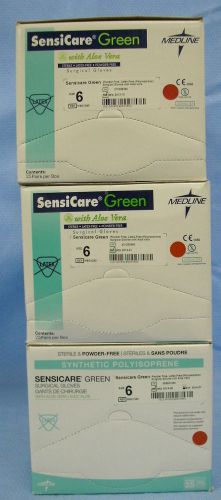 3 Boxes of 25pr ea Medline SensiCare Green Surgical Gloves #MSG1260