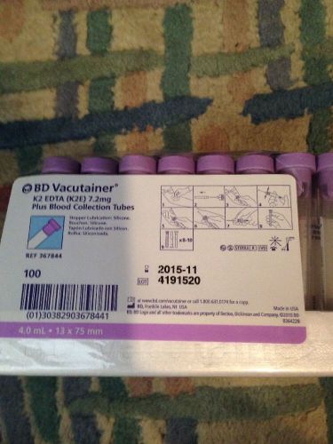 Bd vacutainer ref 367844. 4ml k2 edta  lavender blood collection tubes, 70 tubes for sale