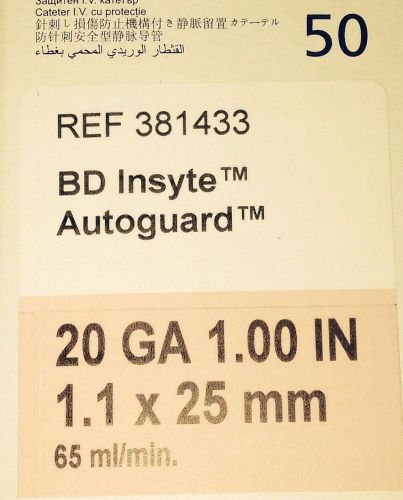 BD Insyte Autoguard 20 GA 1.00 IN New Box of 50 REF# 381433