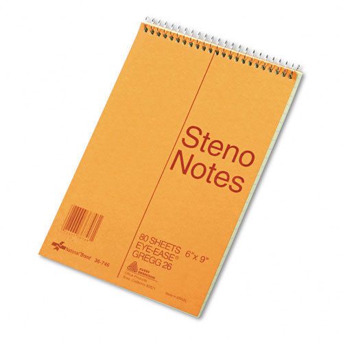 National Brand Standard Spiral Steno Book, Gregg Rule 6 x 9, Green 80 Sheets/Pad