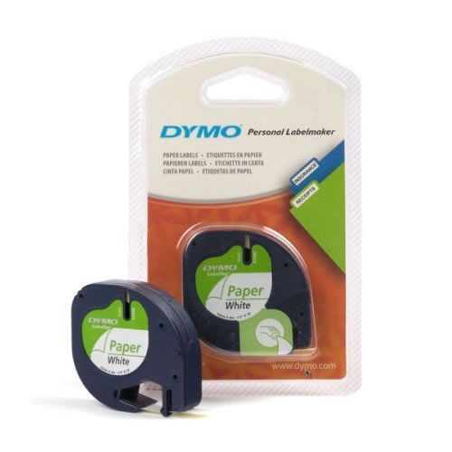 Dymo 91200 LetraTAG Paper Tape 12mm x 4m Black on White S0721510