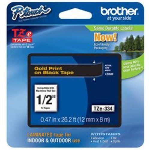 BROTHER TZE-334 Brother Gold on Black 1/2 Label Tape Cartridge