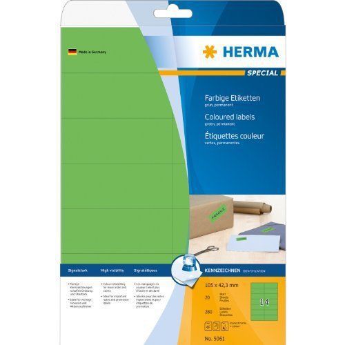 HERMA 5061 105x42.3mm Laser Paper Rectangular Coloured Labels - Matte Green (280
