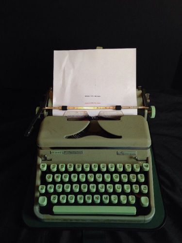 HERMES MODEL #2000 MANUEL PORTABLE TYPEWRITER WITH CARRYING CASE GREEN