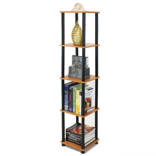 Furinno 5-tier tube corner square rack display shelf, 99132, light cherry finish for sale