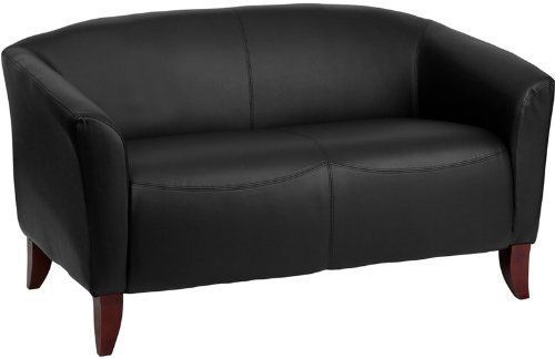 Flash Furniture Black and Mahogany Leather Love Seat Modern Style Contemporary