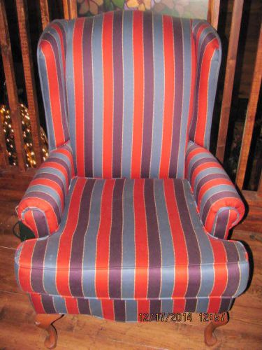 BEAUTIFUL PAIR OF WING BACK CHAIRS (RED,BLUE,PURPLE STRIPED)