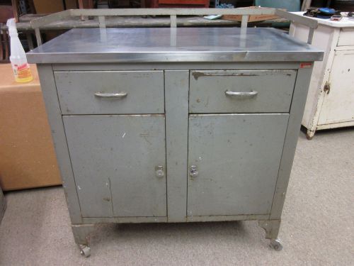 Vintage 2 drawer 2 door industrial metal rolling cabinet 33.5&#034;x32.5&#034;h x1718.75&#034;d for sale