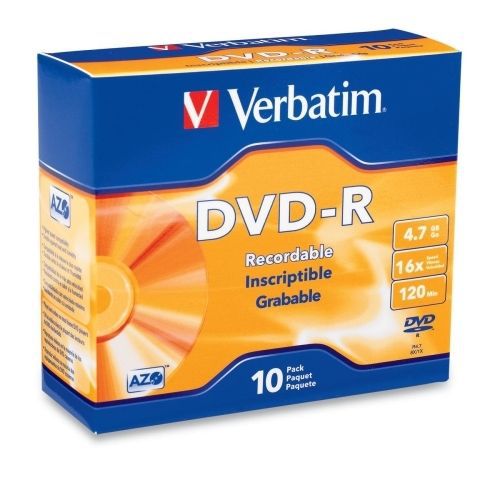 Verbatim 95099 DVD Recordable Media - DVD-R - 16x - 4.70 GB - 10 Pack