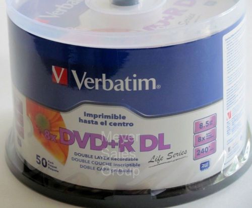 Verbatim DVD+R DL 8.5GB 8X InkJet - 50 Pack - NEW - Double Layer Hub Printable