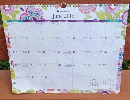 New AT-A-GLANCE JULY 2014 TO JUNE 2015 HANGING WALL CALENDAR 14&#034; X 11&#034;