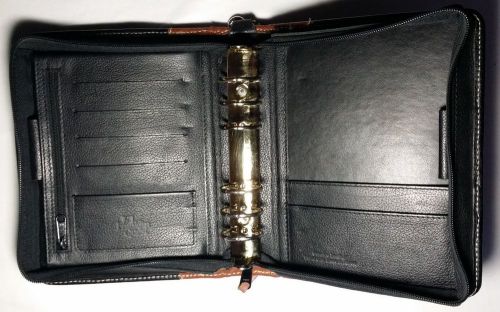 Franklin Quest (Covey) Vintage Leather Zip Binder Compact 1.25&#034; | Brown + Black