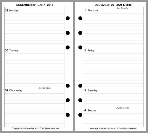 2015 Insert 2Pg/Wk Week Month Planner Filofax Personal Daytimer Portable