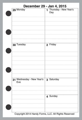 2014-15 Pocket Size 1 Page/Week Monthly Planner Insert Refill Filofax, Others