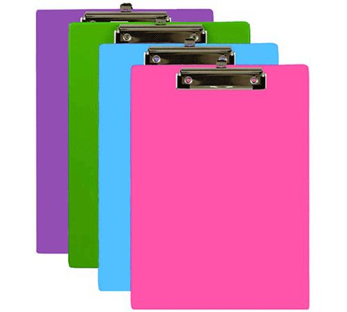 Pvc clipboard standard size 12.5&#034; x 9.5&#034;. 4 assorted colors. per lot of 24 for sale