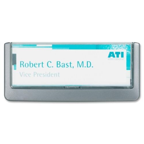 Durable CLICK SIGN Holder - Customizable - 6.75&#034;x3&#034;- SizePlastic - Graphite