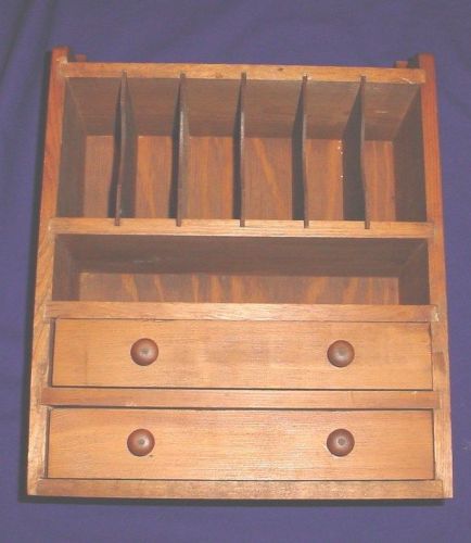 For DESK or SHELF All Wood COMPACT ORGANIZER w Adjustable Niches 2 Drawers ExcCd