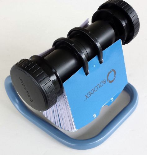 Blue rotary rolodex business card file 2 5/8&#034; x 4&#034; 200 cards sleeves for sale