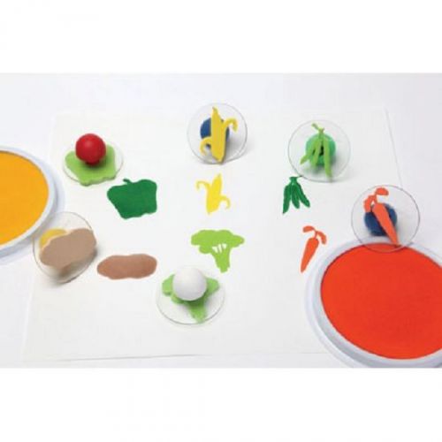Set of 6 Giant Vegetable Rubber Ink Stampers W Case/ Carrot, Potato Etc.