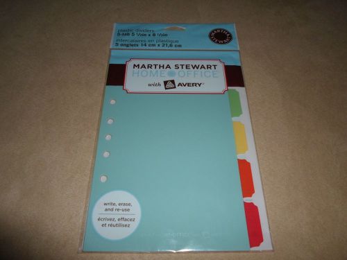 Martha Stewart Home Office 5 Tab Plastic Dividers~5 1/2&#034; X 8 1/2&#034;~NEW IN PACKAGE