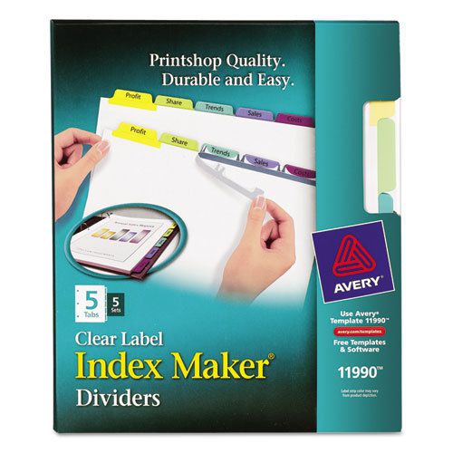 Index maker clear label contemporary color dividers, 5-tab, 5 sets/pack for sale