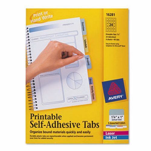 Avery Printable Plastic Tabs, 1 1/4 Inch, Assorted, 96/Pack (AVE16281)