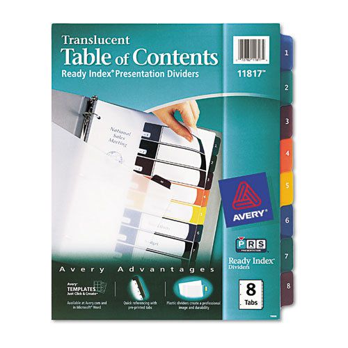 Ready Index Table/Contents Dividers, 8-Tab, Letter, Assorted, 8/Set