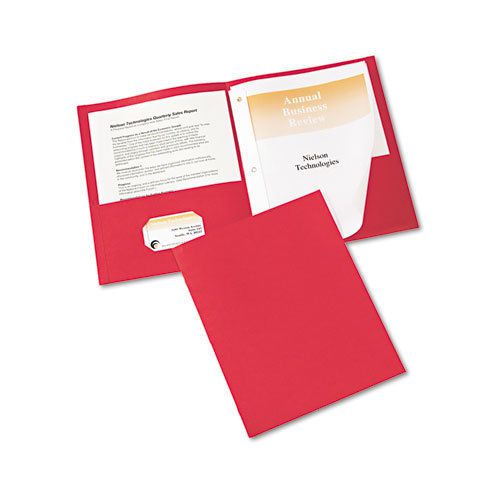 Paper Two-Pocket Report Cover, Tang Clip, Letter, 1/2&#034; Capacity, Red, 25/Box